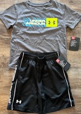 NWT Under Armour Toddler Boys 2T Black/Gray/White Shorts Set