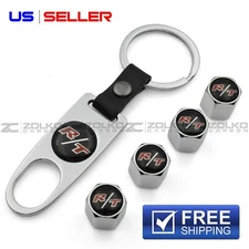 VALVE STEM CAPS + KEYCHAIN WHEEL TIRE SILVER - US SELLER