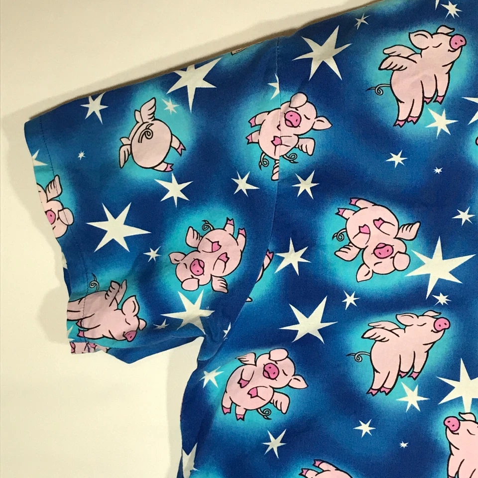 Персики униформа взрослых большой синий розовый свинья w/крылья короткий рукав v-образным вырезом скраб Топ - Изображение 3 из 4