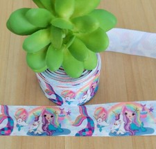 1 Inch 1YD Mermaid Grosgrain Ribbon Unicorn Rainbow Sea Ocean Starfish