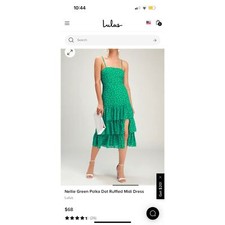 Lulus Green and White Polka Dot Midi Dress Sz S
