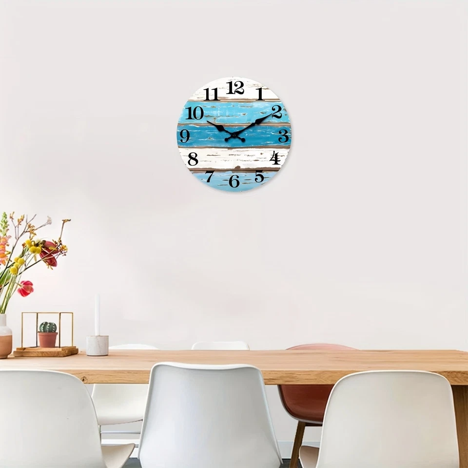 12 inch retro blue and white striped beach wall clock，wooden wall decorations - Image 4 of 4