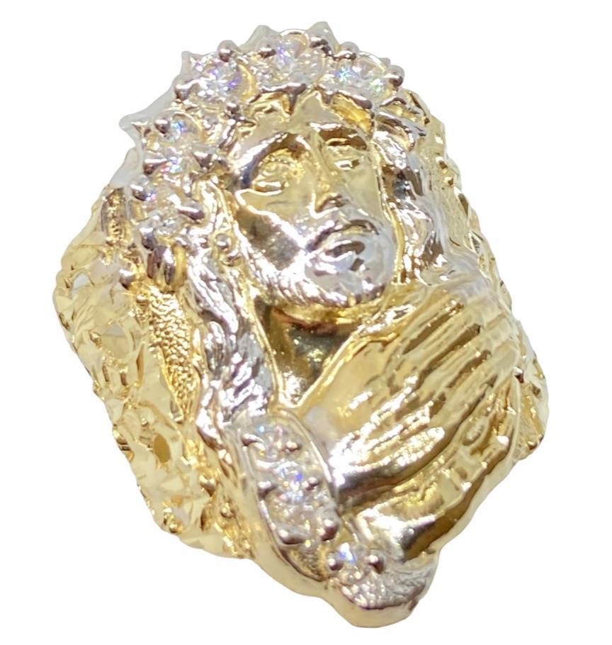 30 MM LONG JESUS LORD FACE HEAD PRAYER PRAYING HANDS RING REAL 10K