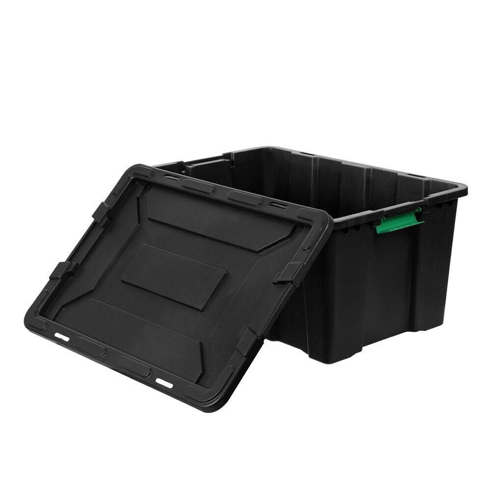 2x 100L ECO Heavy Duty Strength Storage Lock Box Black Container Plastic  Bin Tub