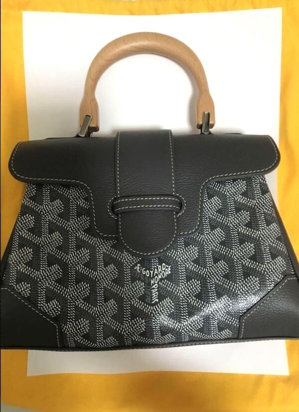 GOYARD Saigon Mini Bag Gray Crossbody Wood Handle Shoulder