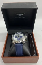 Gianello Mens GNL7731SS Tri Faux Chrono Blue Case Blue Strap Watch NEEDS BATTERY