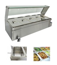 INTBUYING® 110V 5 Pans Food Warmer Buffet Soup Warmer w/Glass Shield (10-190505)