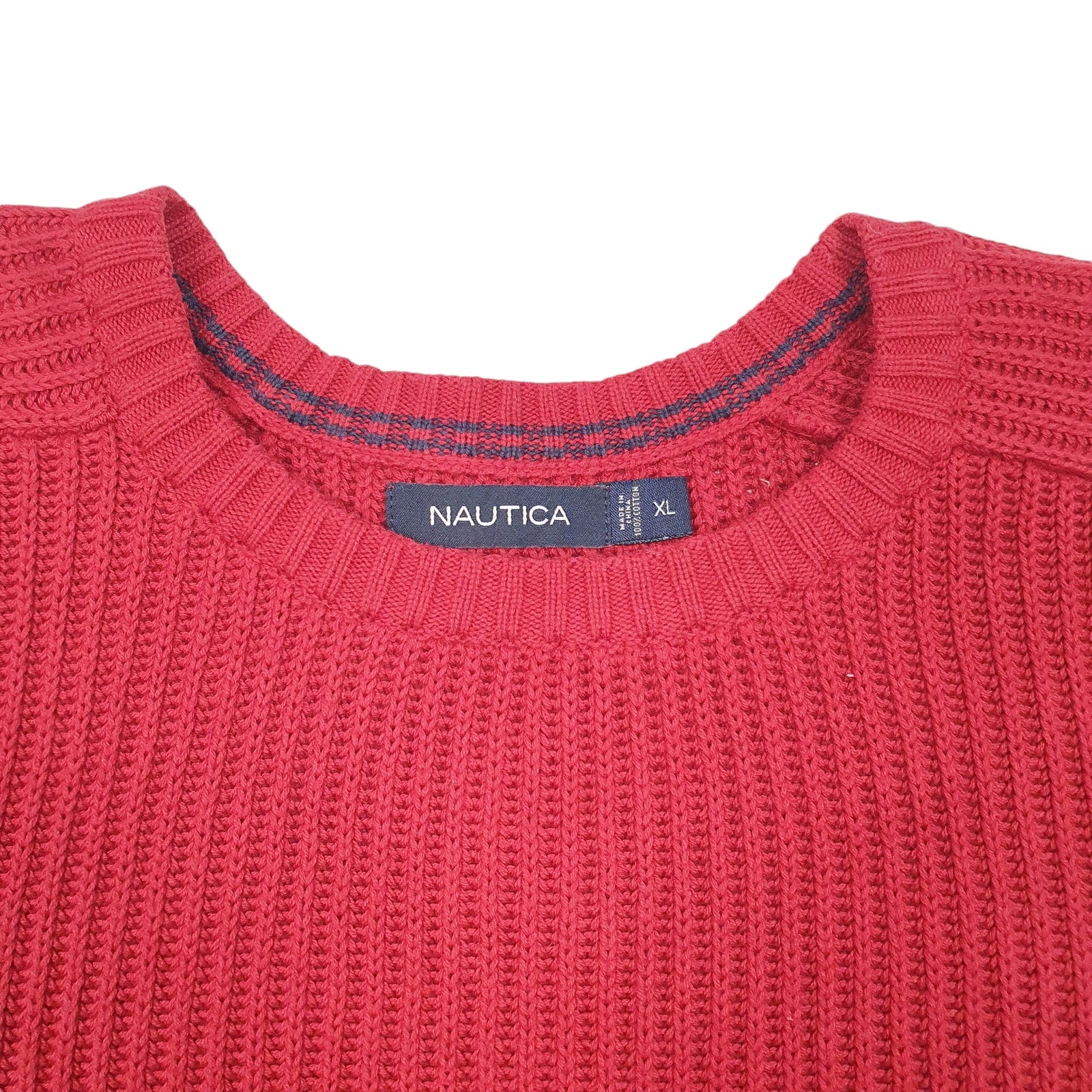 NAUTICA Crewneck Knit Chunky Cable Sweater Ribbed Jumper Sweatshirt Mens XL image 2