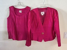 Vtg Mondi 2 Piece Magenta Textured Silk Jacket & Sleeveless Tank Shell Set 42