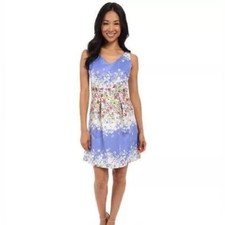 NWT Tahari Arthur Levine Blue Floral Fit Flare Sleeveless Tea Dress sz 10