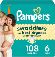 Pampers Swaddlers Diapers, Size 6 23-44 lbs , 108 Count, 6, White