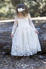POSH PEANUT Girls special occasion long white lace DRESS 7/8