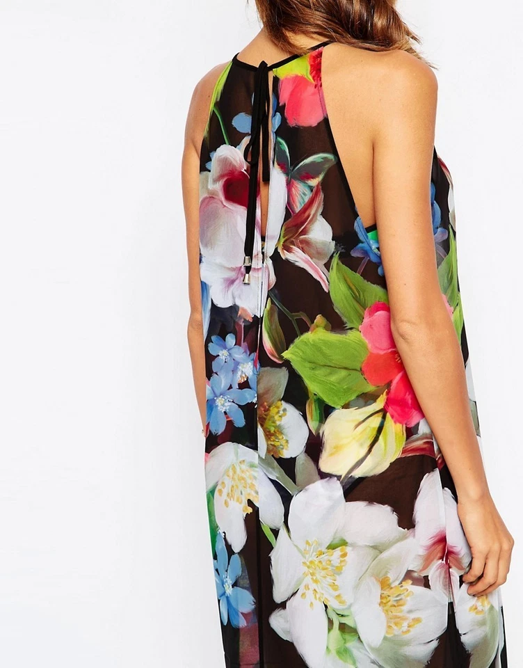 Vestido TED BAKER Negro Estampado Floral Forget Me Not Beach Cubrir Semi Transparente GRANDE Foto 3 de 4