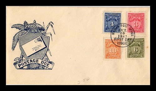 Dr Jim Stamps Philippines 4v Set Postage Due Stamps 1947 First Day Cachet Cover