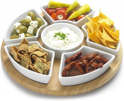 Occasion Rotating Lazy Susan Dip Set mit 6 Keramikschalen in Farbbox 