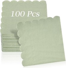 100 Pcs Cocktail Napkins, 2-Ply 5 x 5 Inches Disposable Scalloped Napkins, Thick