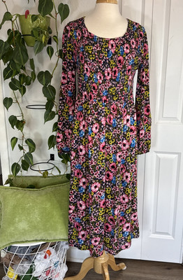 Velvet Torch Floral Maxi Dress XL Smocked Bodice Long Sleeve Boho Cottagecore