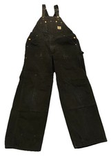 VTG Carhartt R01 Black Duck Bib Overalls 38x32 Black Distressed Workwear Farm