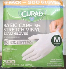 Curad Basic Care 3G Vinyl Exam Gloves, Medium 300 gloves