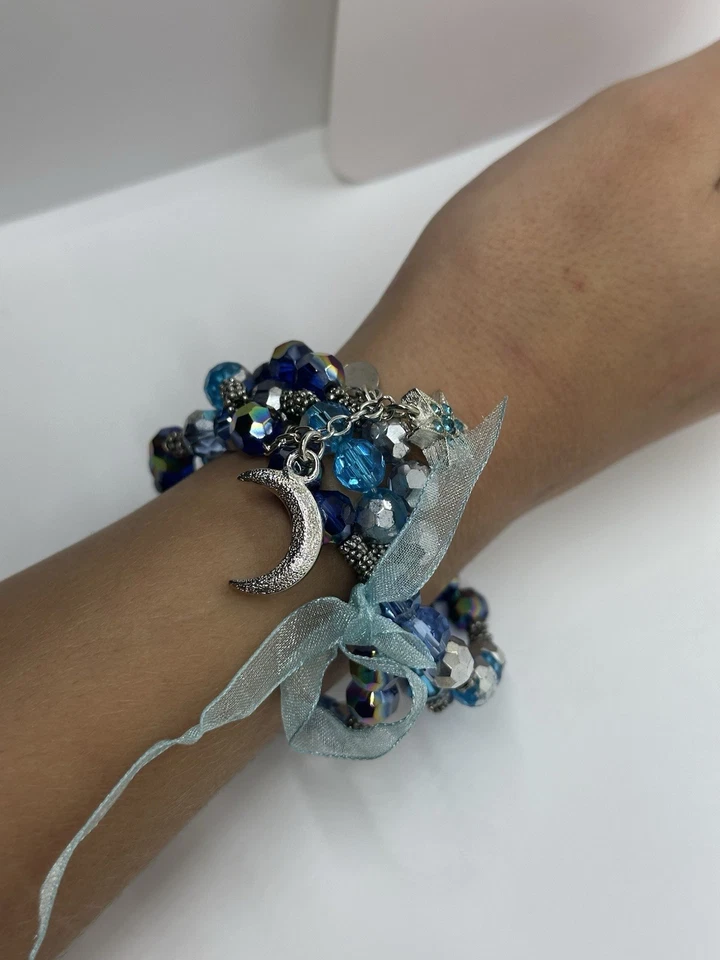 Kirks Folly Azul Plata Envolvente Pulsera Luna Estrella Dije Cinta Usado Foto 2 de 4
