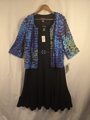Women's VTG NWT K Woman Collection 2pc Set Black Beaded Jacket Dress Size 20W