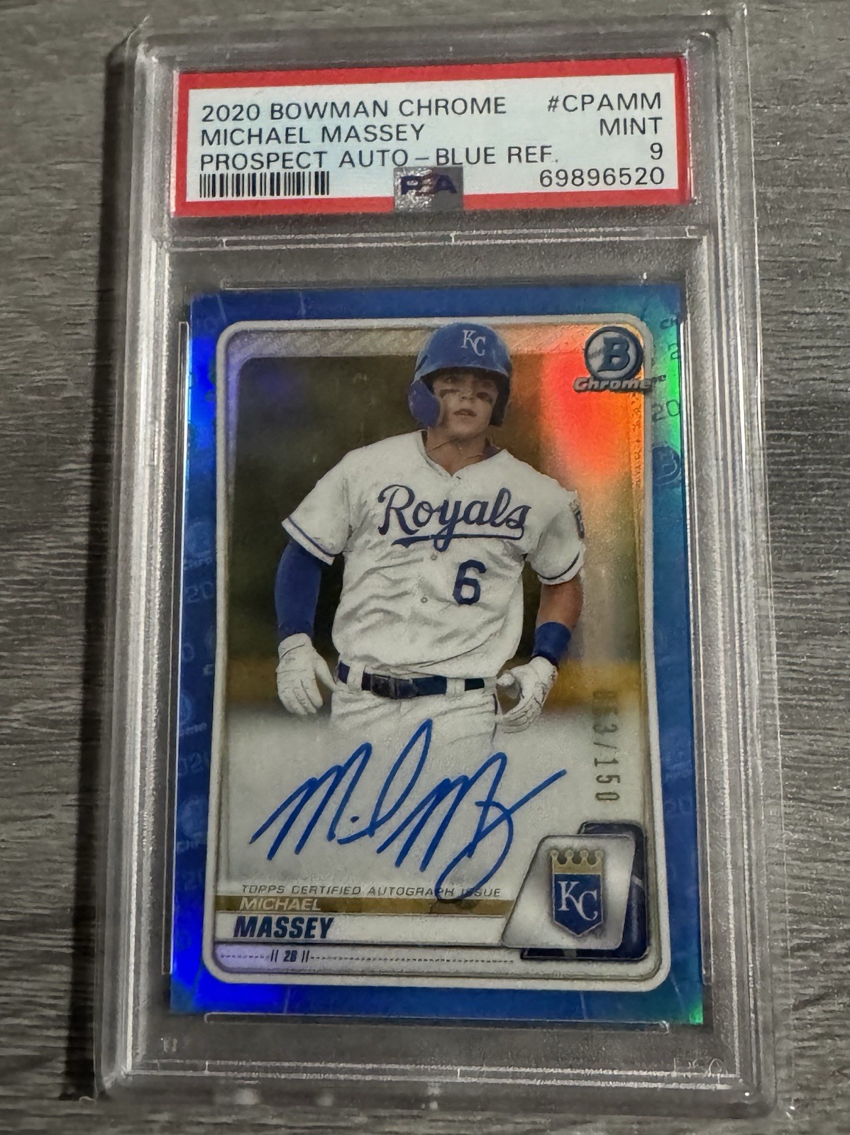 2020 Bowman Chrome MICHAEL MASSEY Auto BLUE REFRACTOR #’D 53/150 {PSA 9}