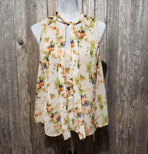 Halogen M Top Tan Beige Floral Sleeveless Tie...