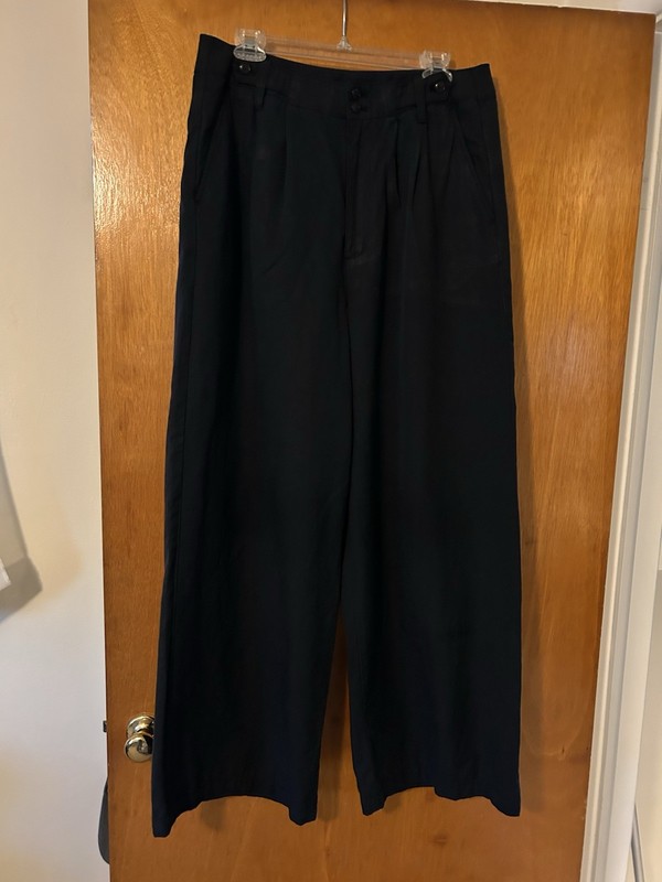 Madewell Pants Womens 12 Black Harlow Wide Leg Lyocell Cotton Linen Blend