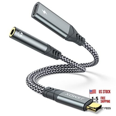 USB C to 3.5mm Headphone and Charger Adapter, 2-in-1 USB Type C to 1-Pack Grey