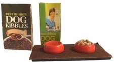 Dolls House Dog Food & Bowls Dishes on Feeding Board Pet Shop Kitchen Accessory