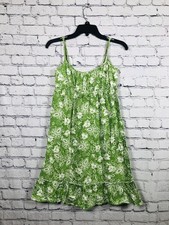 LOFT Women Paisley Sundress Ruffle Hem Spaghetti Strap Green White Dress Size XS