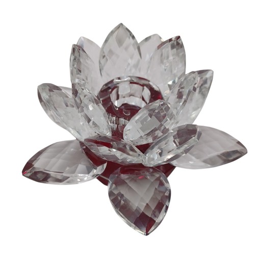 Crystal Lotus Flower Candle Holder Red Base Single Taper