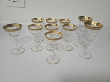 Vintage 1930s SET 10 Tiffin Franciscan Rambler Rose Gold Cordial Wine