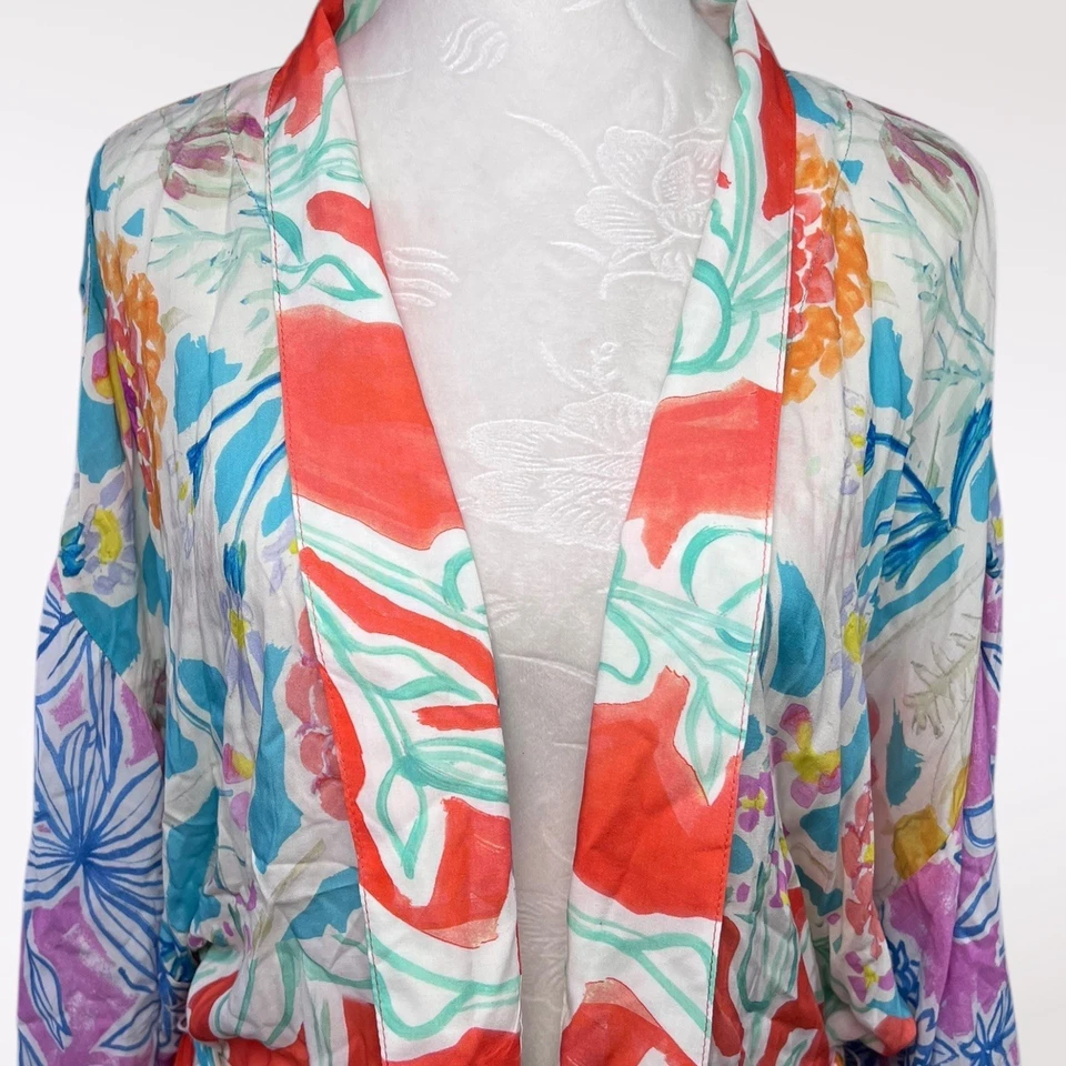 Anthropologie Hermanas Gulassa Floral Kimono Bata Cinturón Boho Tropical Mediana Foto 3 de 4