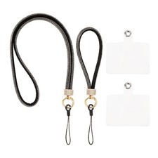 Phone Lanyard, Polyester Detachable Wrist Strap with Phone Patches, Black