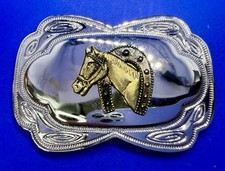 Horse Head Through Lucky Horseshoe Two Tone Western Cowgirls Cowboys Belt Buckle