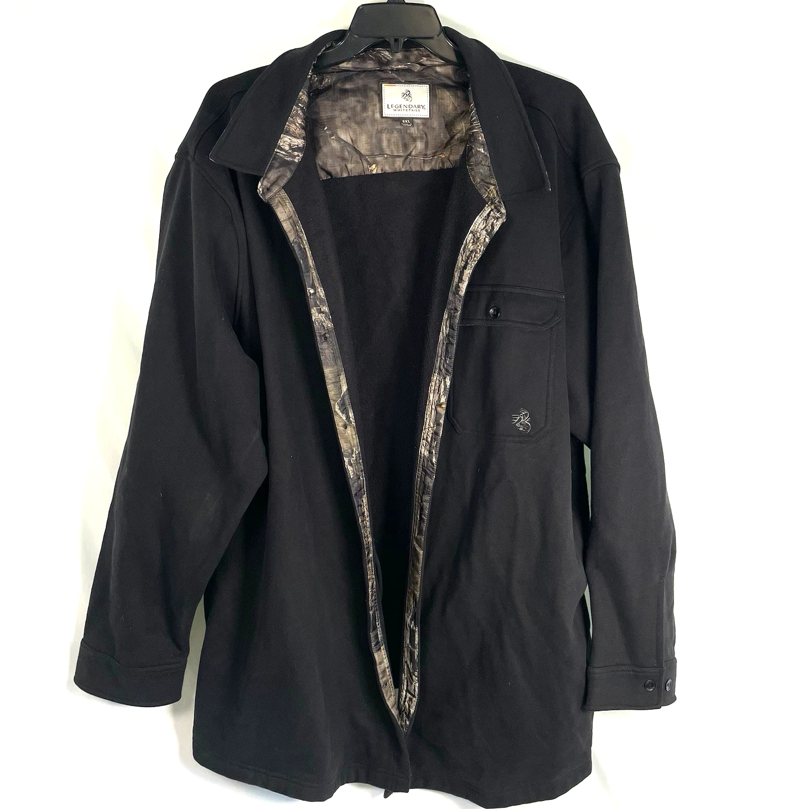 Legendary Whitetails Men's Big Woods Fleece Shirt Jacket Cotton Black Camo 5XL