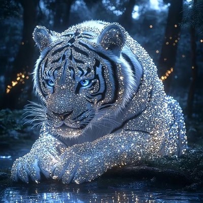 Tiger Diamond Art Kits for Adults  White Tiger Diamond Painting Kits for Adul...