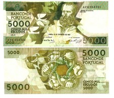 u Billete de reproducción Portugal 5000 Escudos 1987 Pick #183 4095R