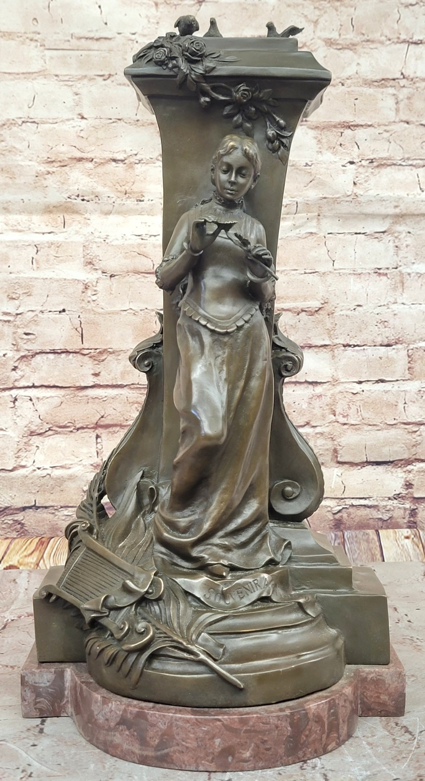 Charles Gounod Maiden Holding a Flower Hot Cast Bronze Figurine Library