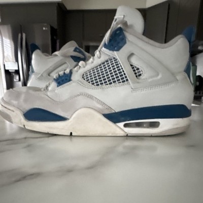 Nike Air Jordan 4 Men's White/Blue/Gray Mid-Top Lace-Up Basketball Sneaker