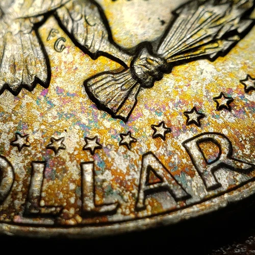 1964 50c Kennedy Half Dollar - Neon Rainbow Toning - BU - SKU-H2588