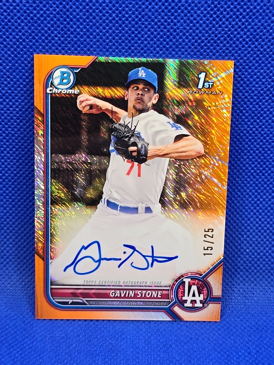 GAVIN STONE AUTO 1st 2022 Bowman Chrome ORANGE REFRACTOR 15/25 RC DODGERS