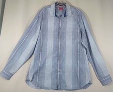 Alfani Long Sleeve Button Shirt Men Large Striped Check Plaid Front Pocket