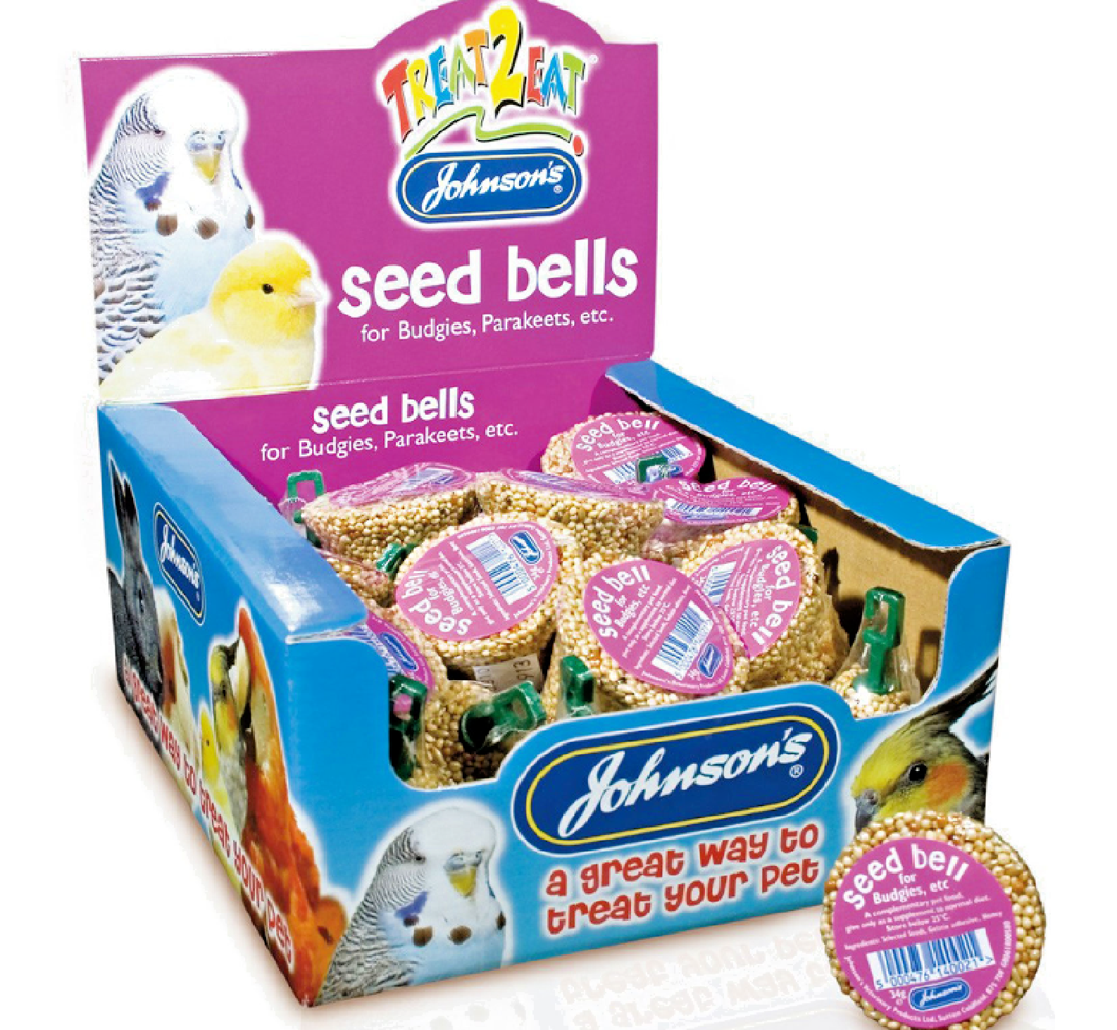 BUDGIE SEED BELLS 34g - (x27) - Johnsons Budgies Parakeets Bird Food bp Treat