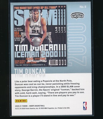 2020-21 Panini NBA Hoops SLAM Insert #8 Tim Duncan MINT | eBay