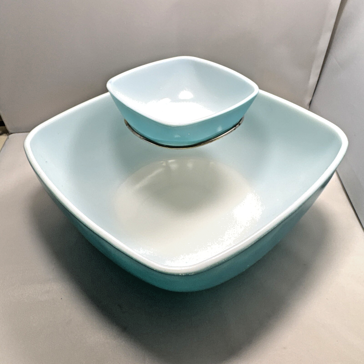 Vintage Turquoise PYREX 025/410 Square Chip And Dip Set Bowl Rare