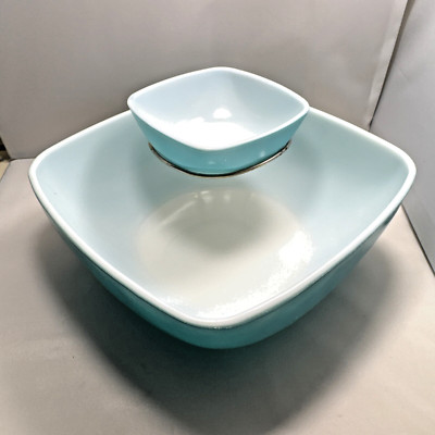 Vintage Turquoise PYREX 025/410 Square Chip And Dip Set Bowl Rare