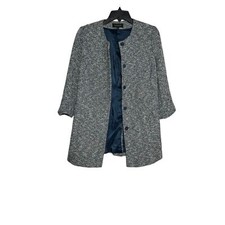 Talbots Tweed Blazer S Blue White Snap Button 3/4 Classic Excellent Condition