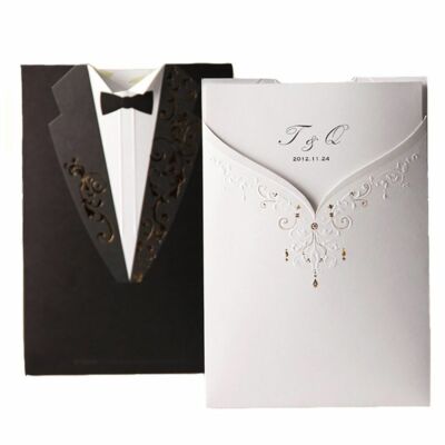 Wedding Invitations Card Laser Cut Acrylic Groom Bridal Tuxedo Marriage Envelope
